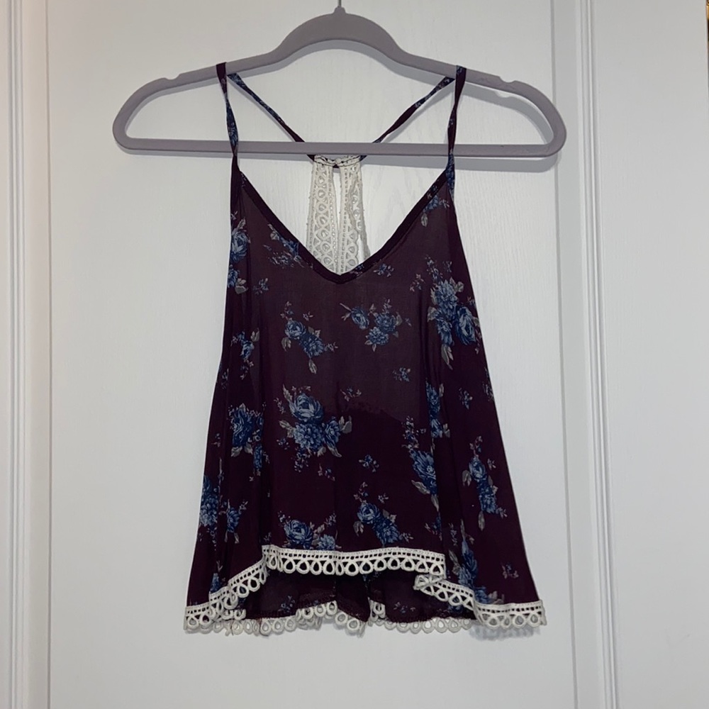 Maroon floral printed loose fitting tank top